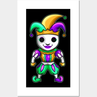 Cute Kawaii Jester With Mask For Mardi Gras Posters and Art